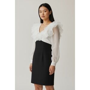 Y2K Organza Dress White Black Dress Ruffle Vintage 6 Small FLAW